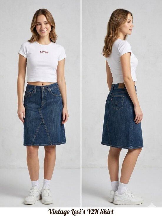 Levi's Dresses & Skirts - Levis Vintage Y2K Year 0407 Dark Wash Denim Midi Skirt - Size 8